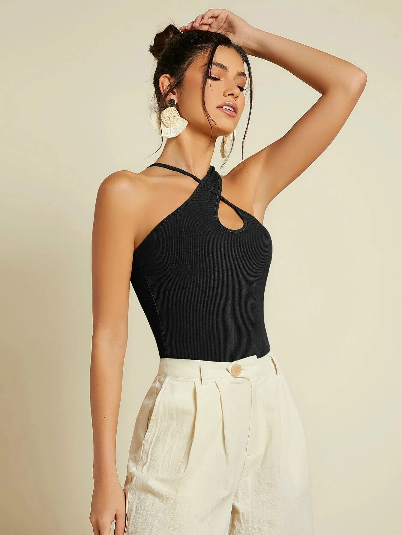 SHEIN Criss Cross Rib-knit Top