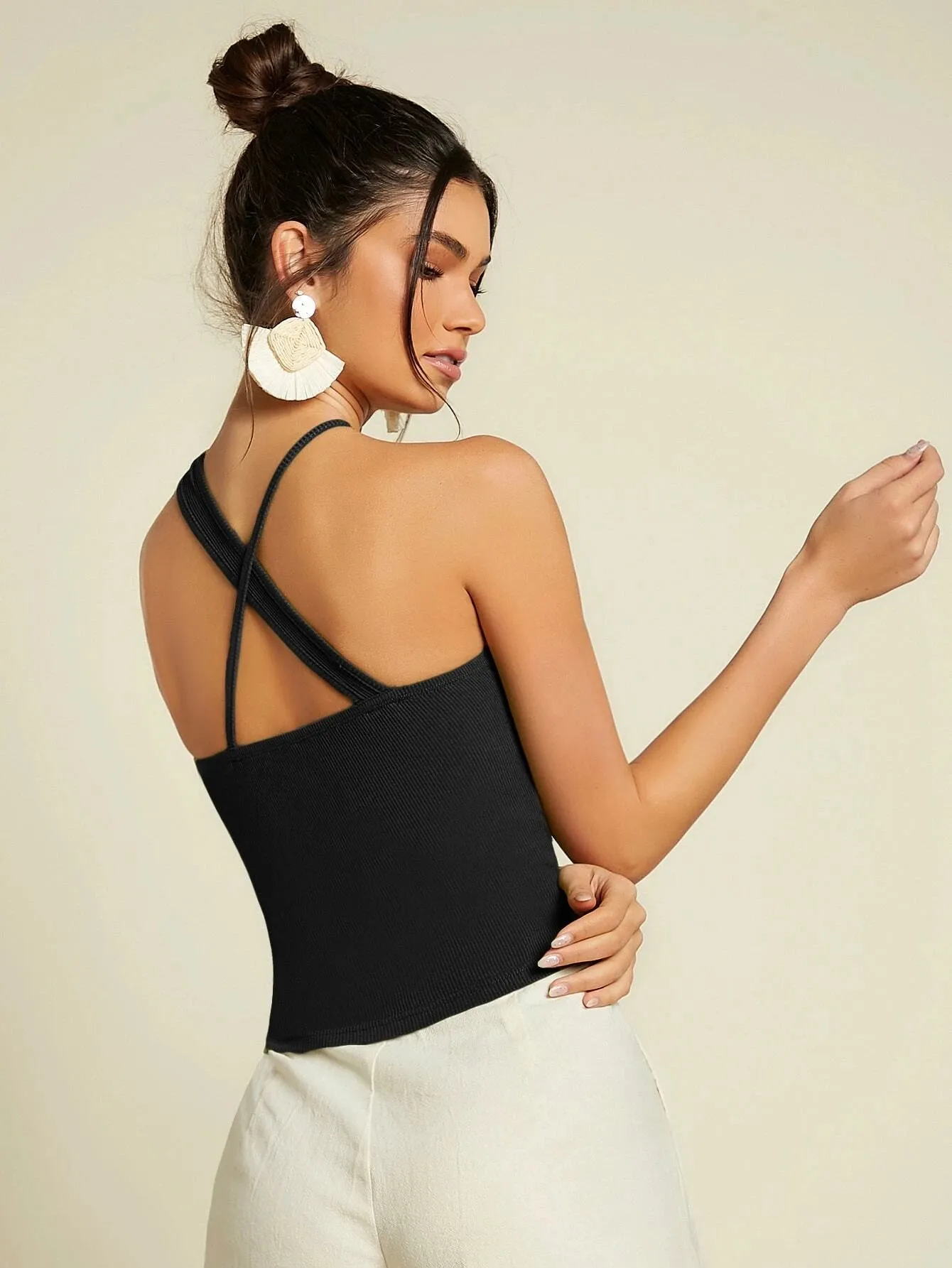 SHEIN Criss Cross Rib-knit Top