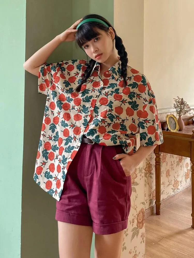 Shein DAZY Floral Print Button Front Shirt