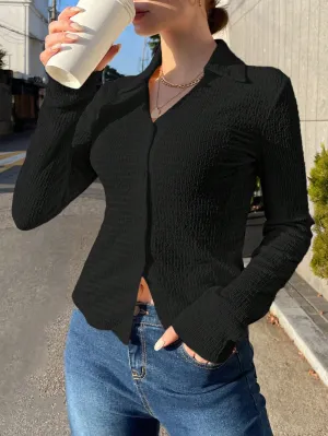 SHEIN DAZY Solid Button Front Shirt