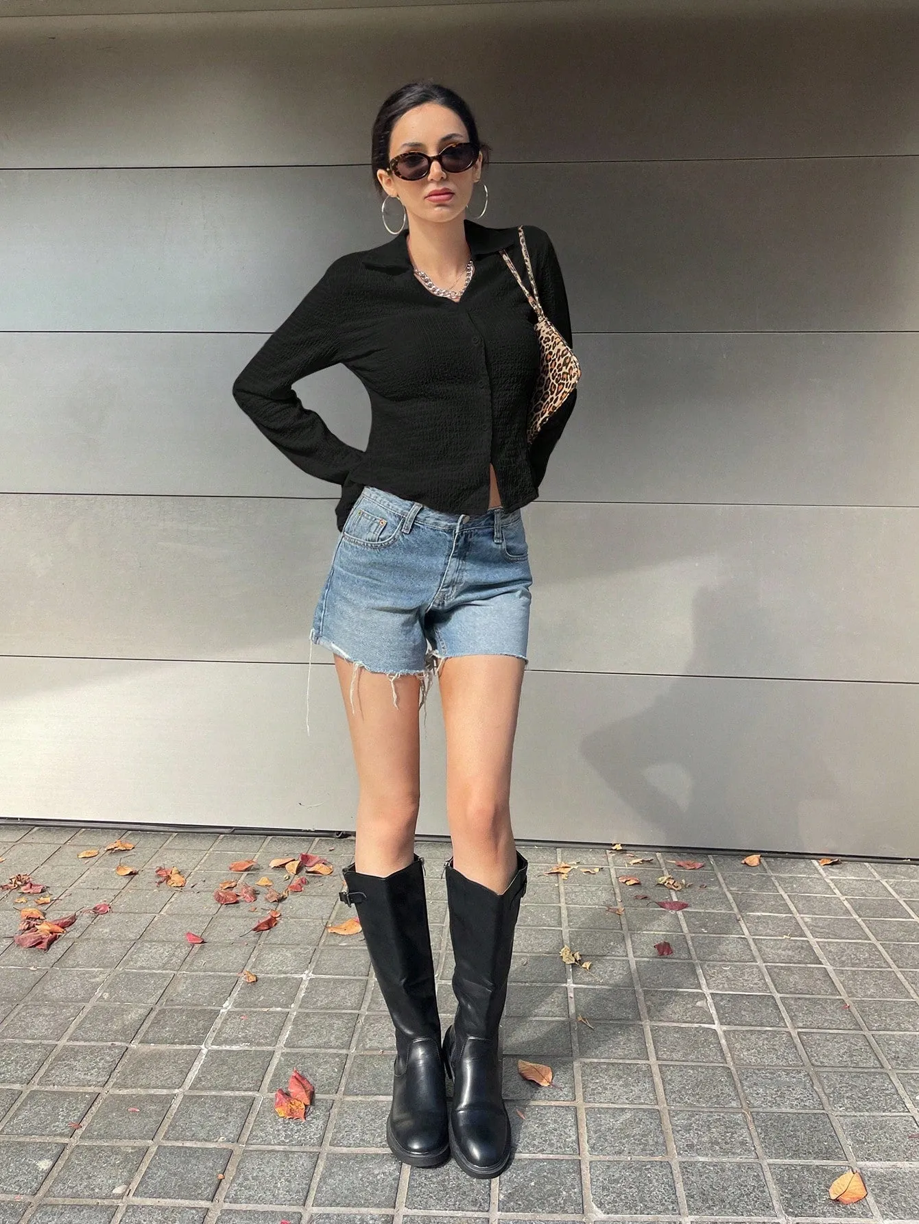 SHEIN DAZY Solid Button Front Shirt