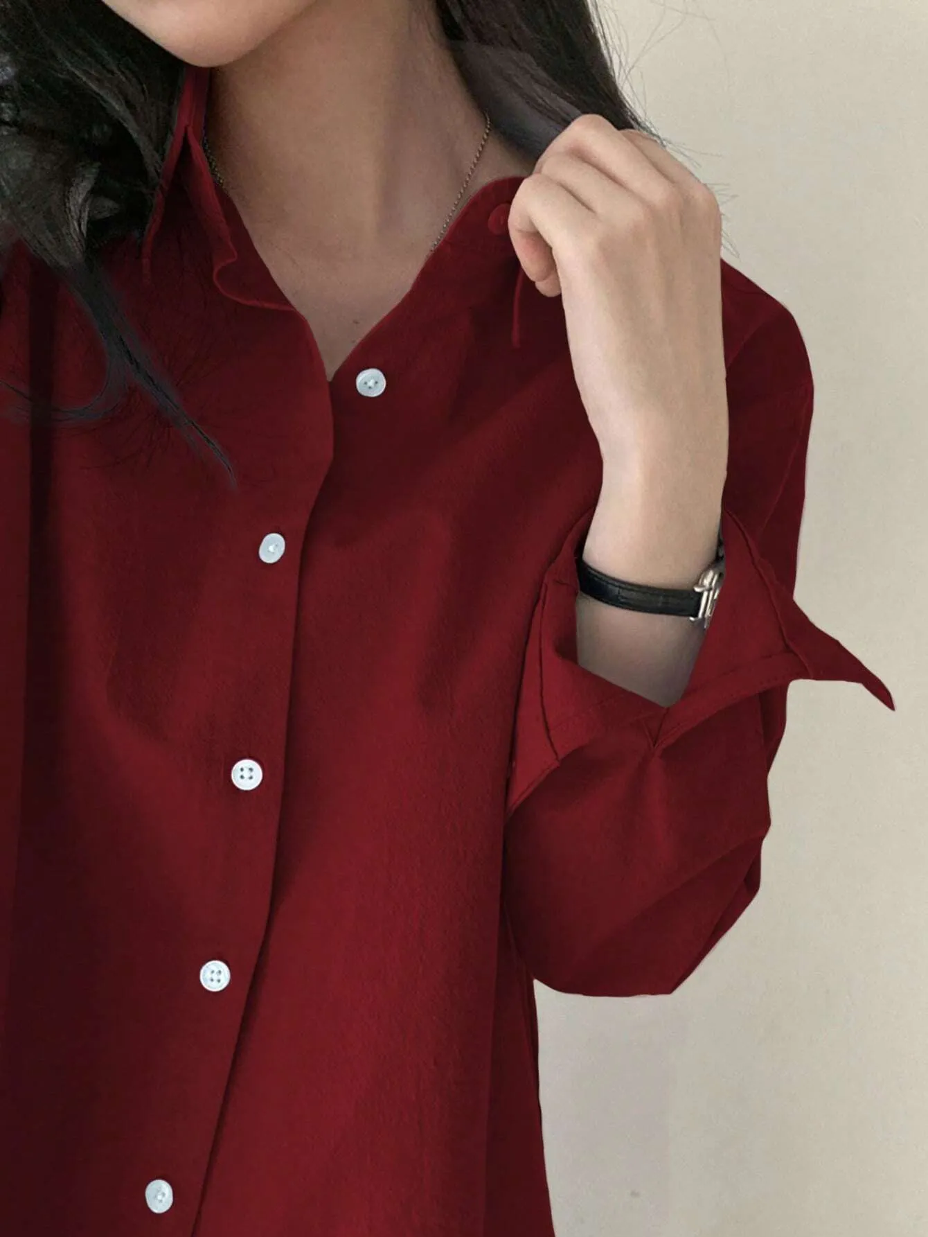 SHEIN DAZY Women's Spring Solid Color Long Sleeve Shirt