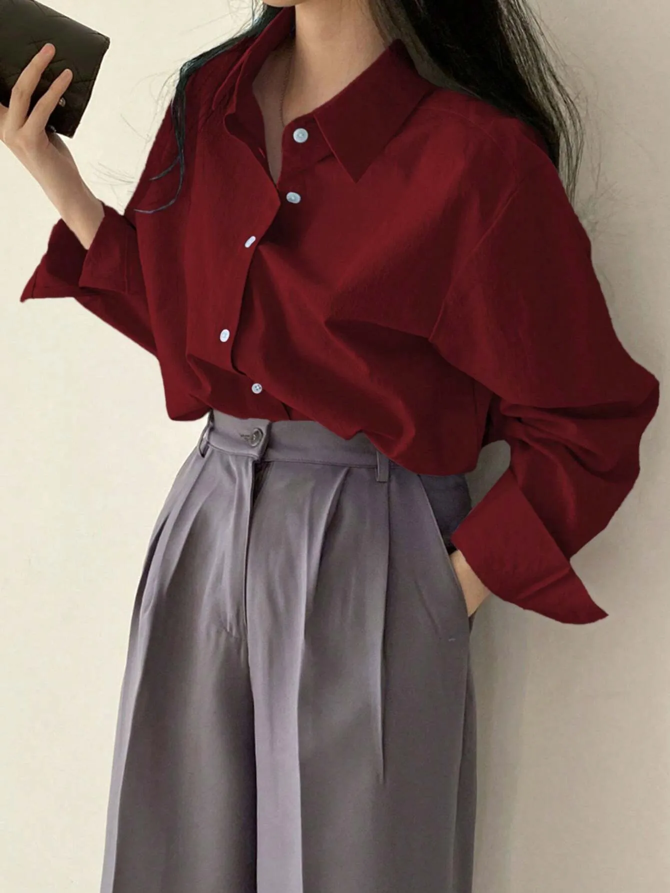 SHEIN DAZY Women's Spring Solid Color Long Sleeve Shirt