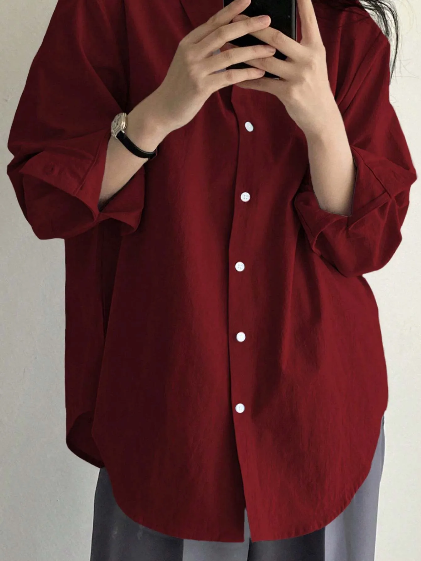 SHEIN DAZY Women's Spring Solid Color Long Sleeve Shirt