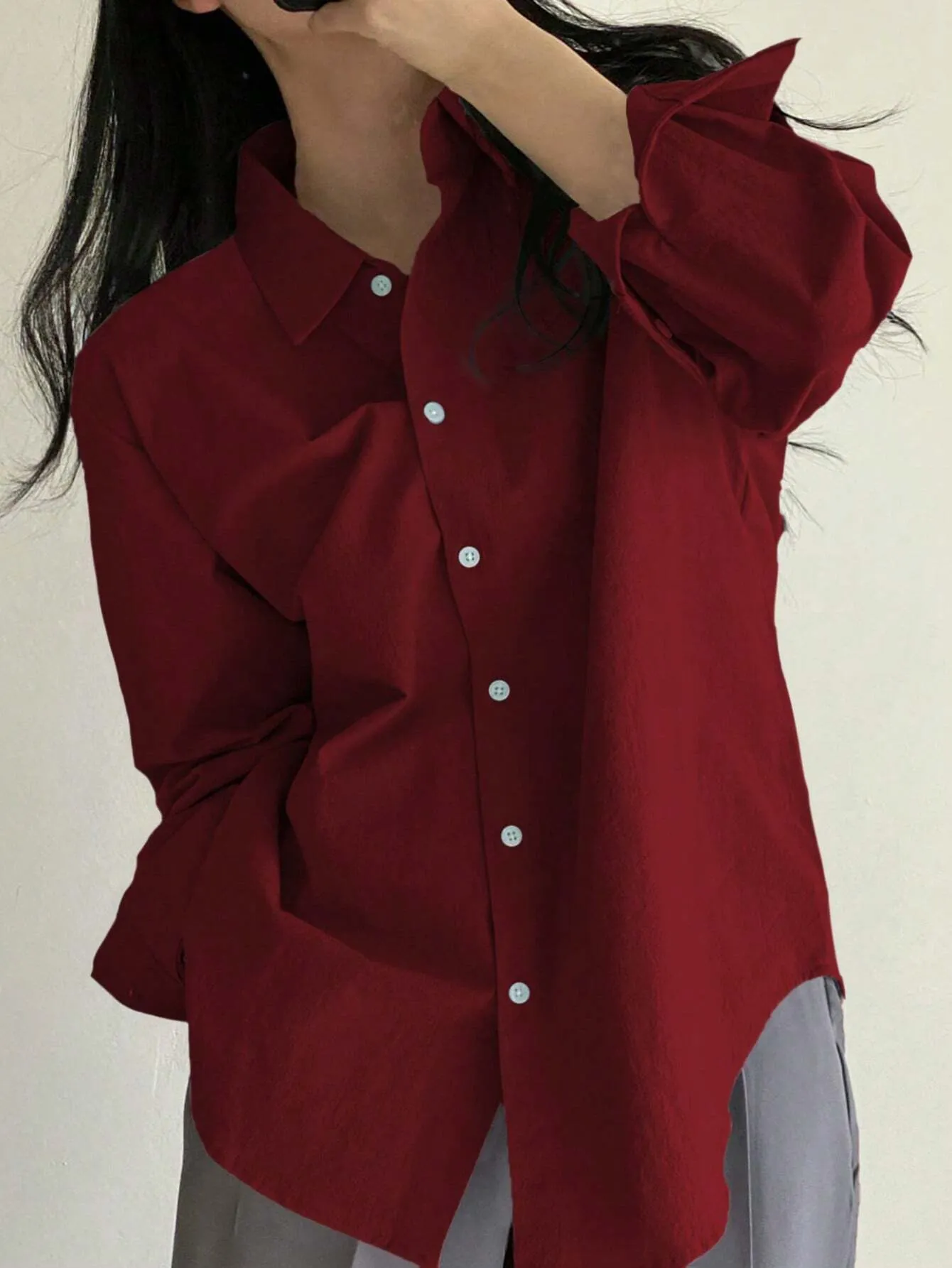 SHEIN DAZY Women's Spring Solid Color Long Sleeve Shirt