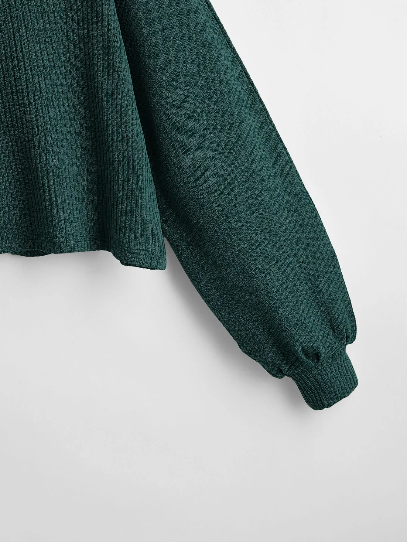 SHEIN Essnce Ribbed Long Sleeve Semi-Cropped Green T-Shirt