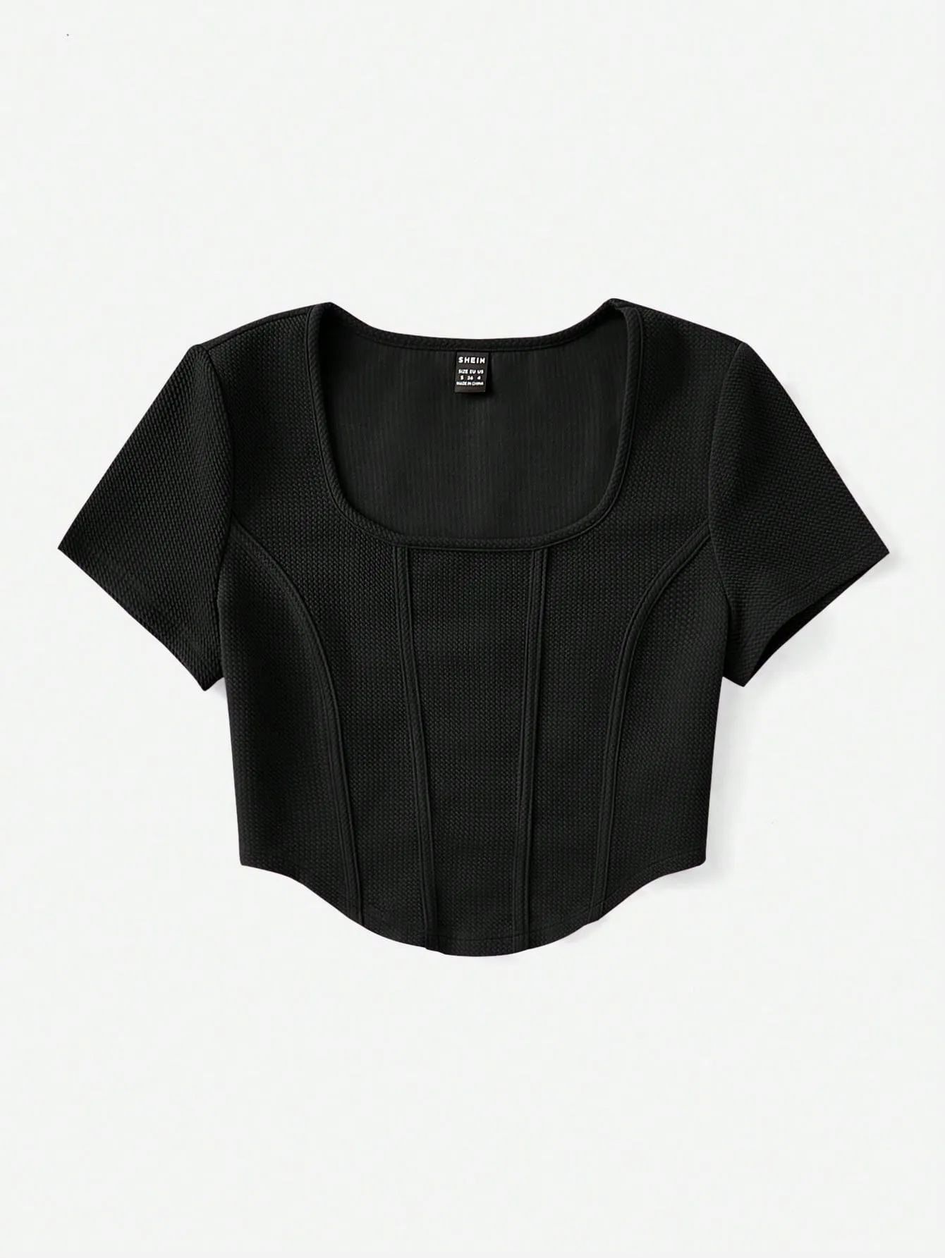 SHEIN EZwear Square Neck Seam Detail Bandana Hem Tee