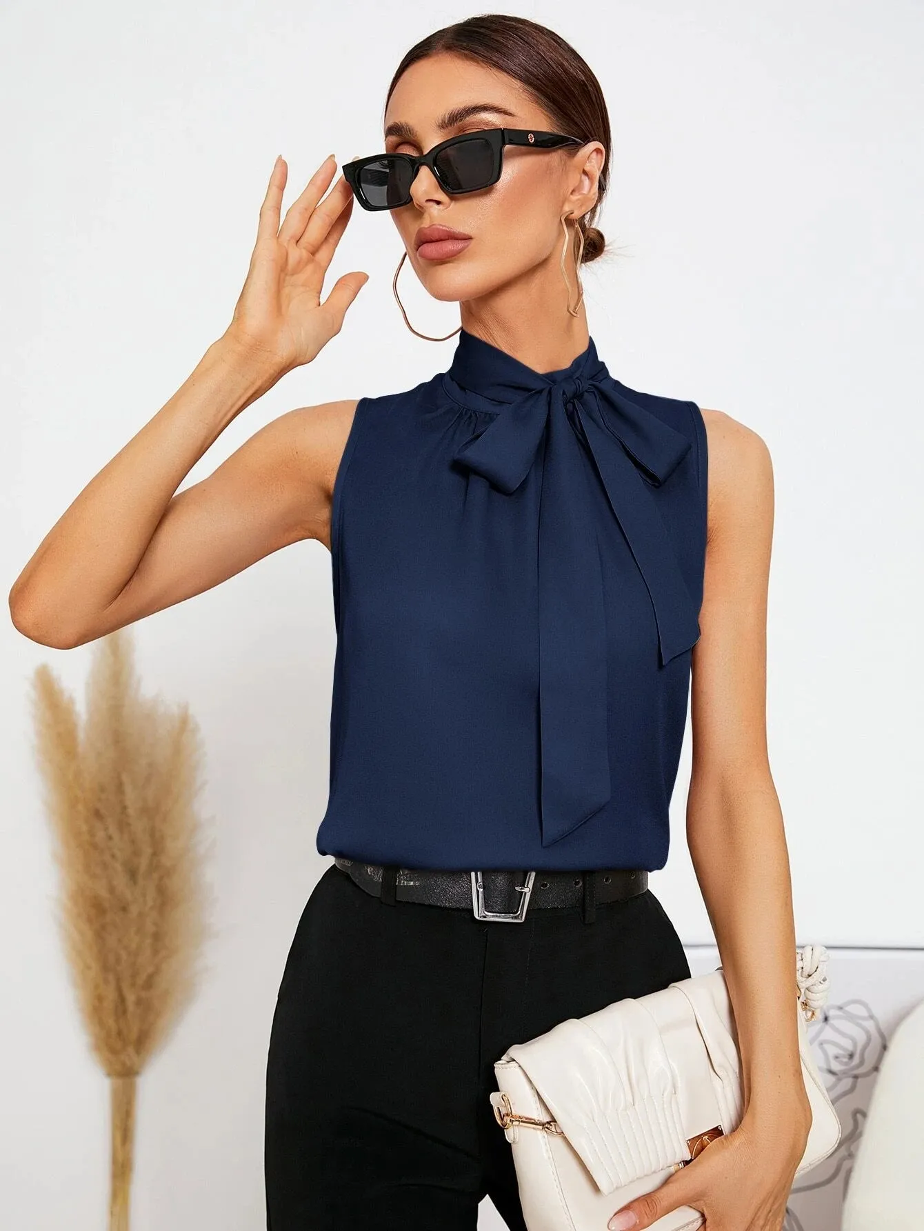 SHEIN Tie Neck Sleeveless Blouse