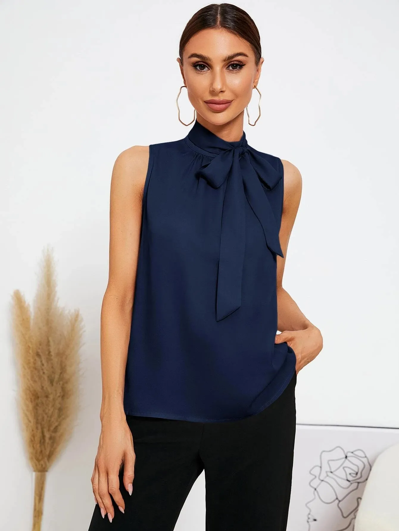 SHEIN Tie Neck Sleeveless Blouse
