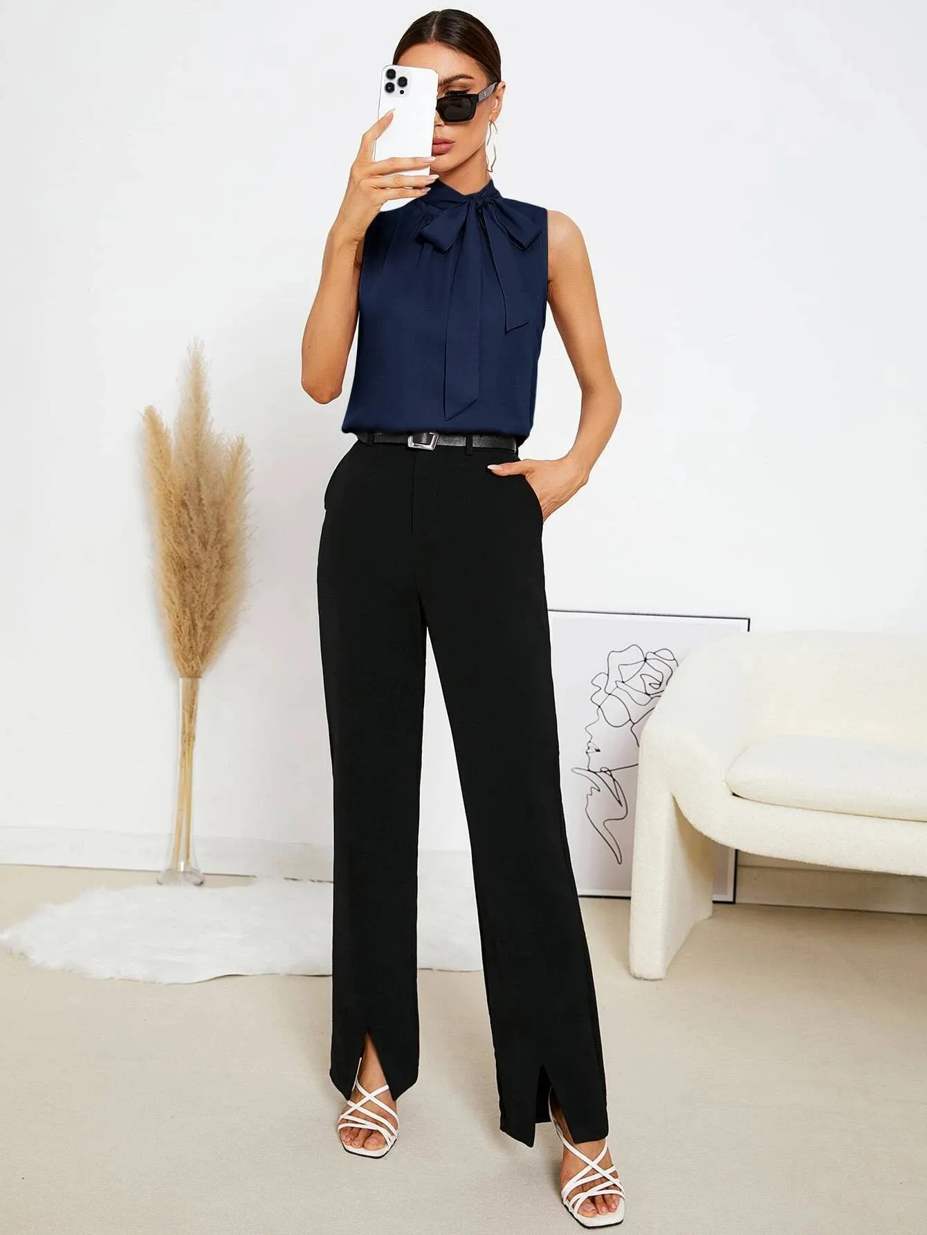SHEIN Tie Neck Sleeveless Blouse
