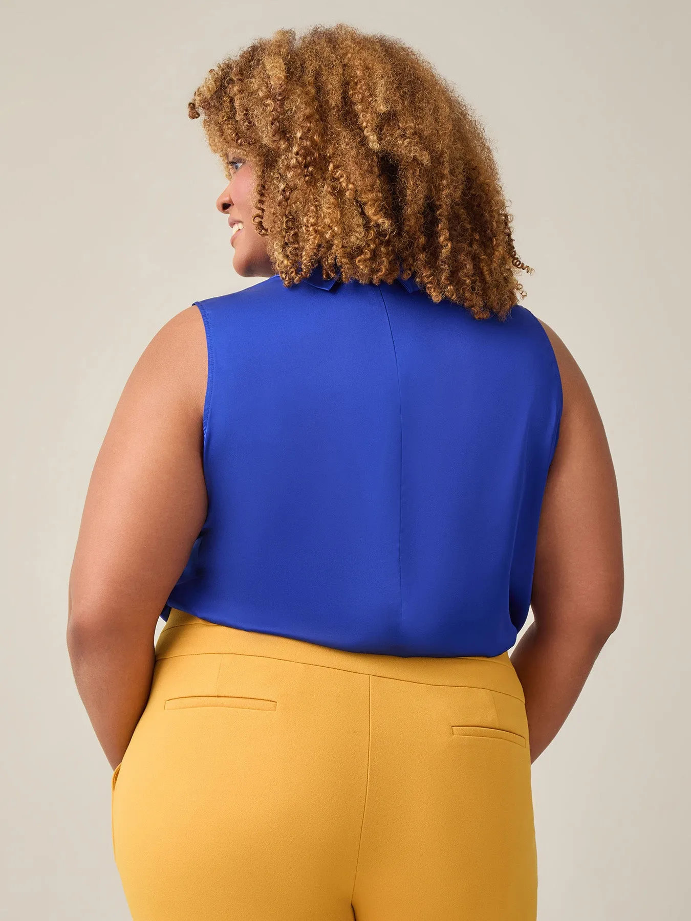 Sleeveless Twist Neck Blouse, Royal Signature