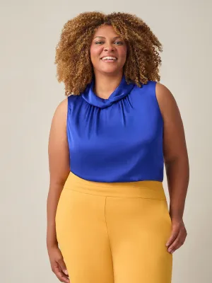 Sleeveless Twist Neck Blouse, Royal Signature