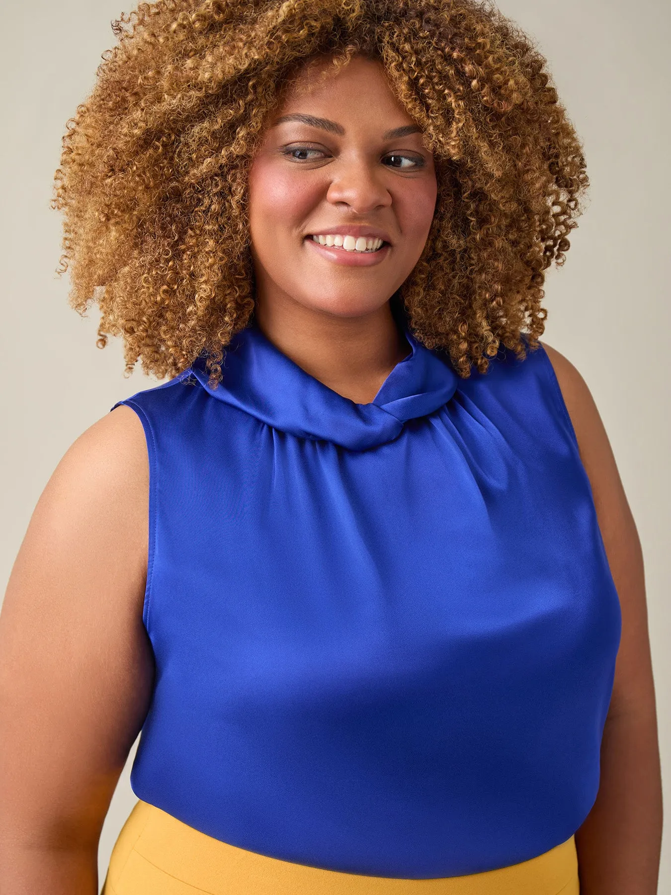 Sleeveless Twist Neck Blouse, Royal Signature