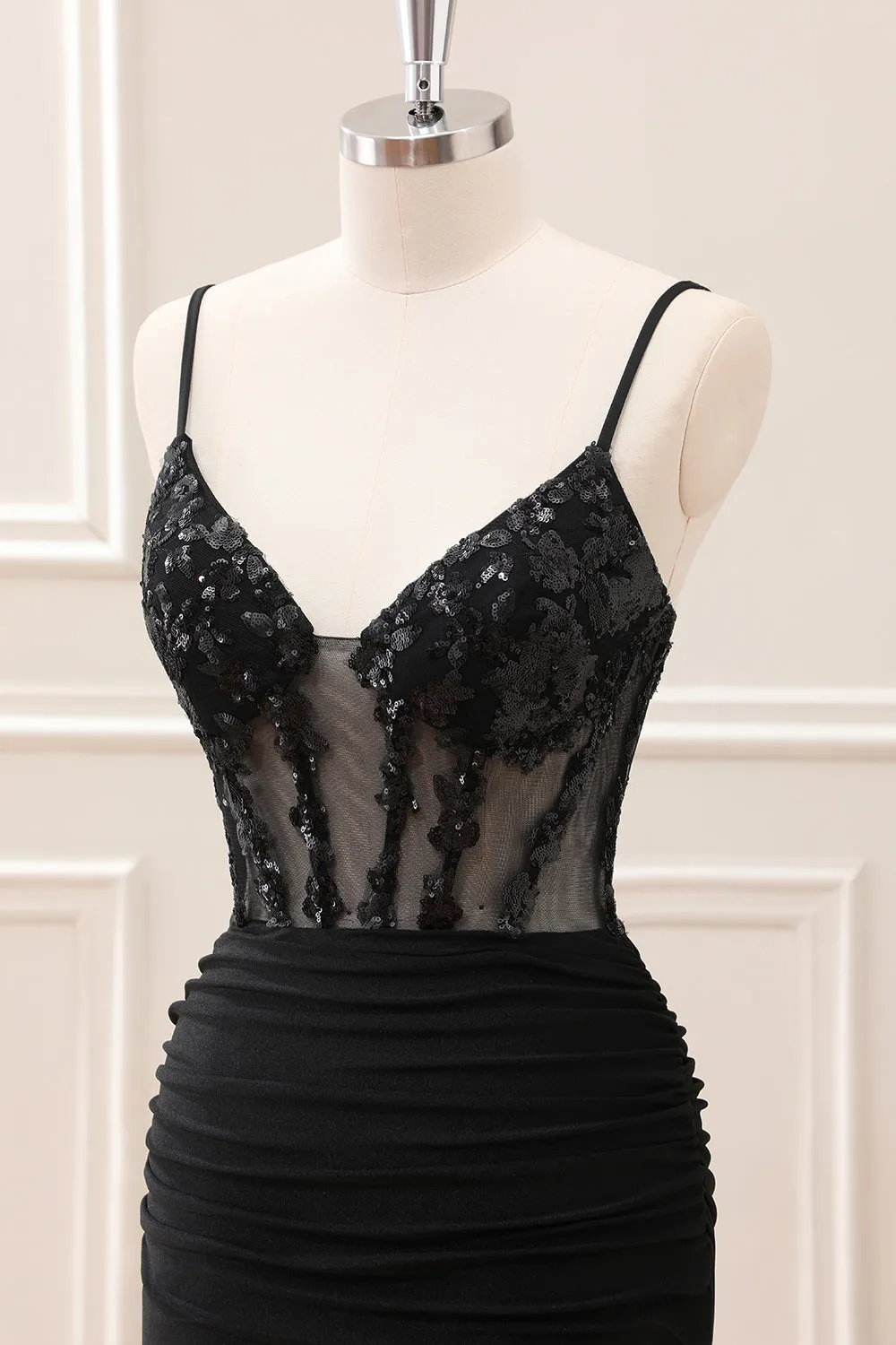 Sparkly Black Ruched Corset Homecoming Dress with Sequins