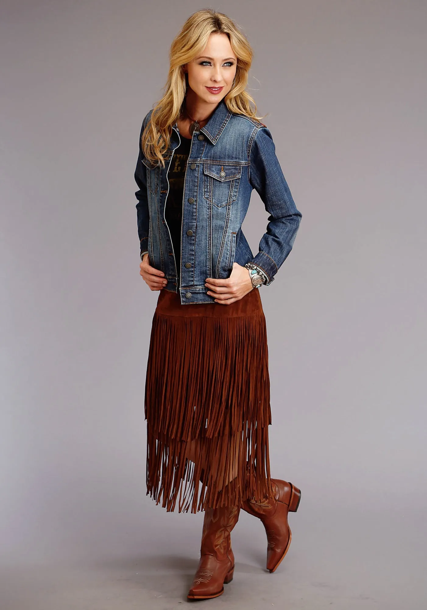Stetson Womens Brown Leather Lamb Suede Fringe Skirt 14