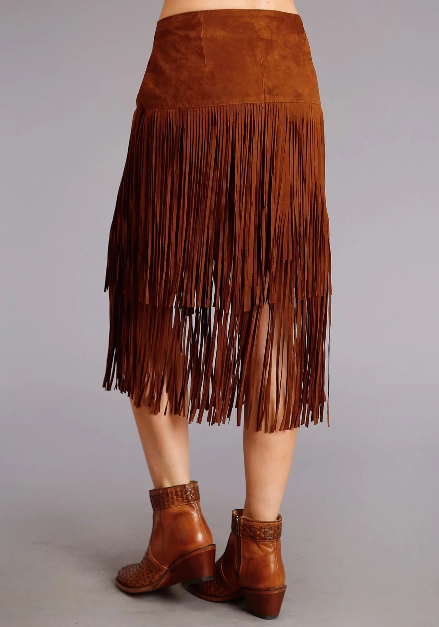 Stetson Womens Brown Leather Lamb Suede Fringe Skirt 14