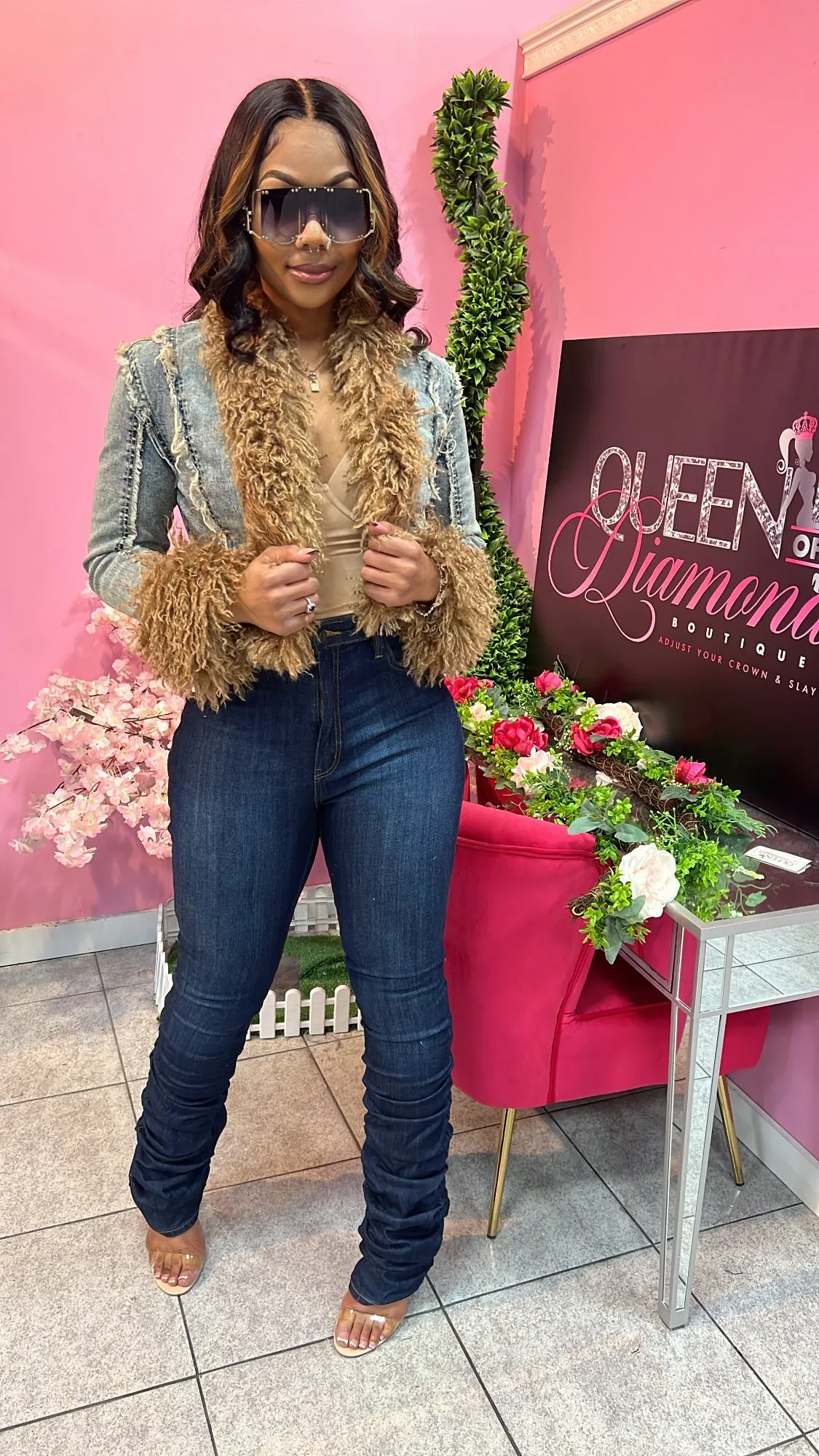 Stylish Denim Fur Jacket