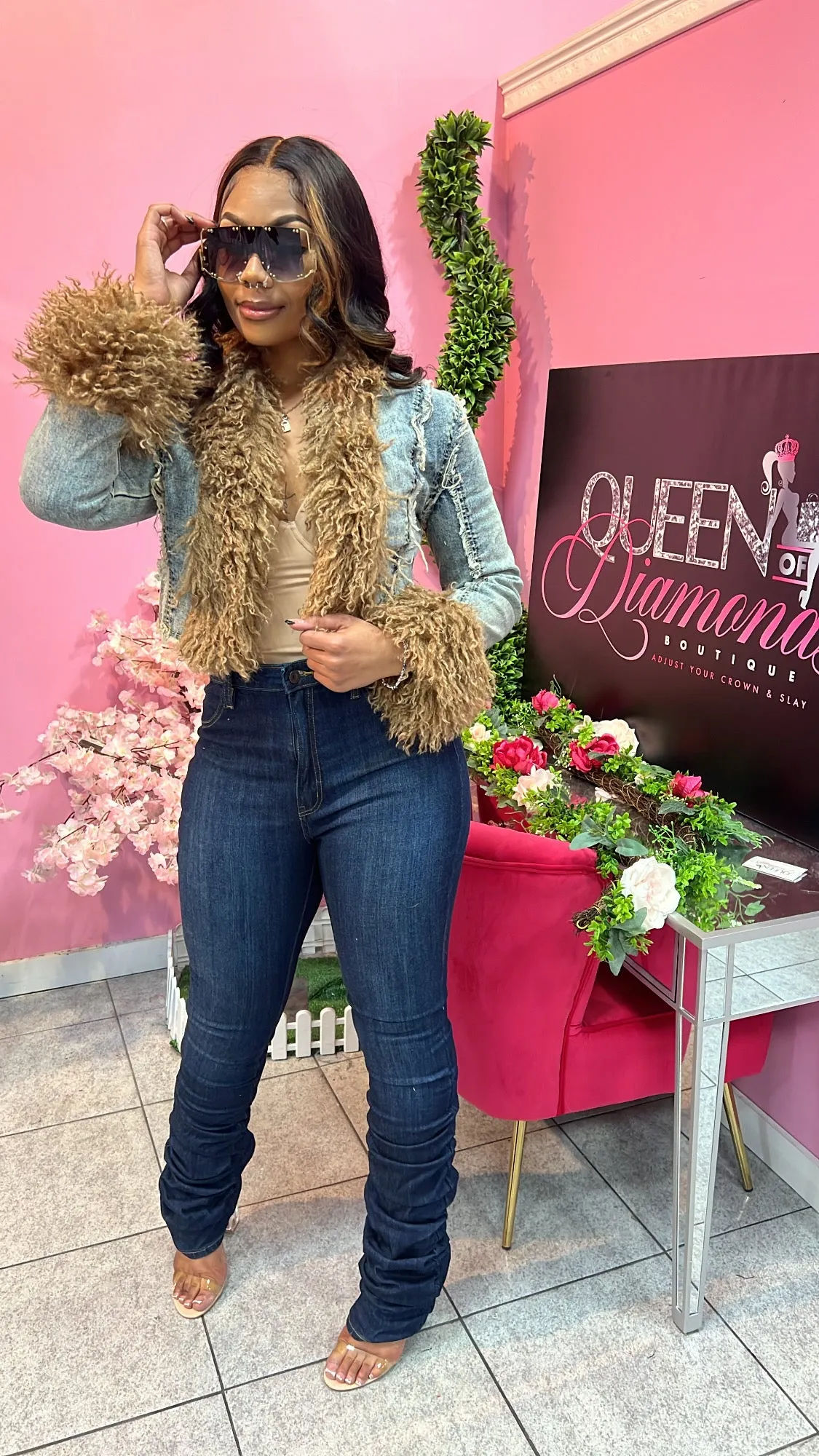 Stylish Denim Fur Jacket