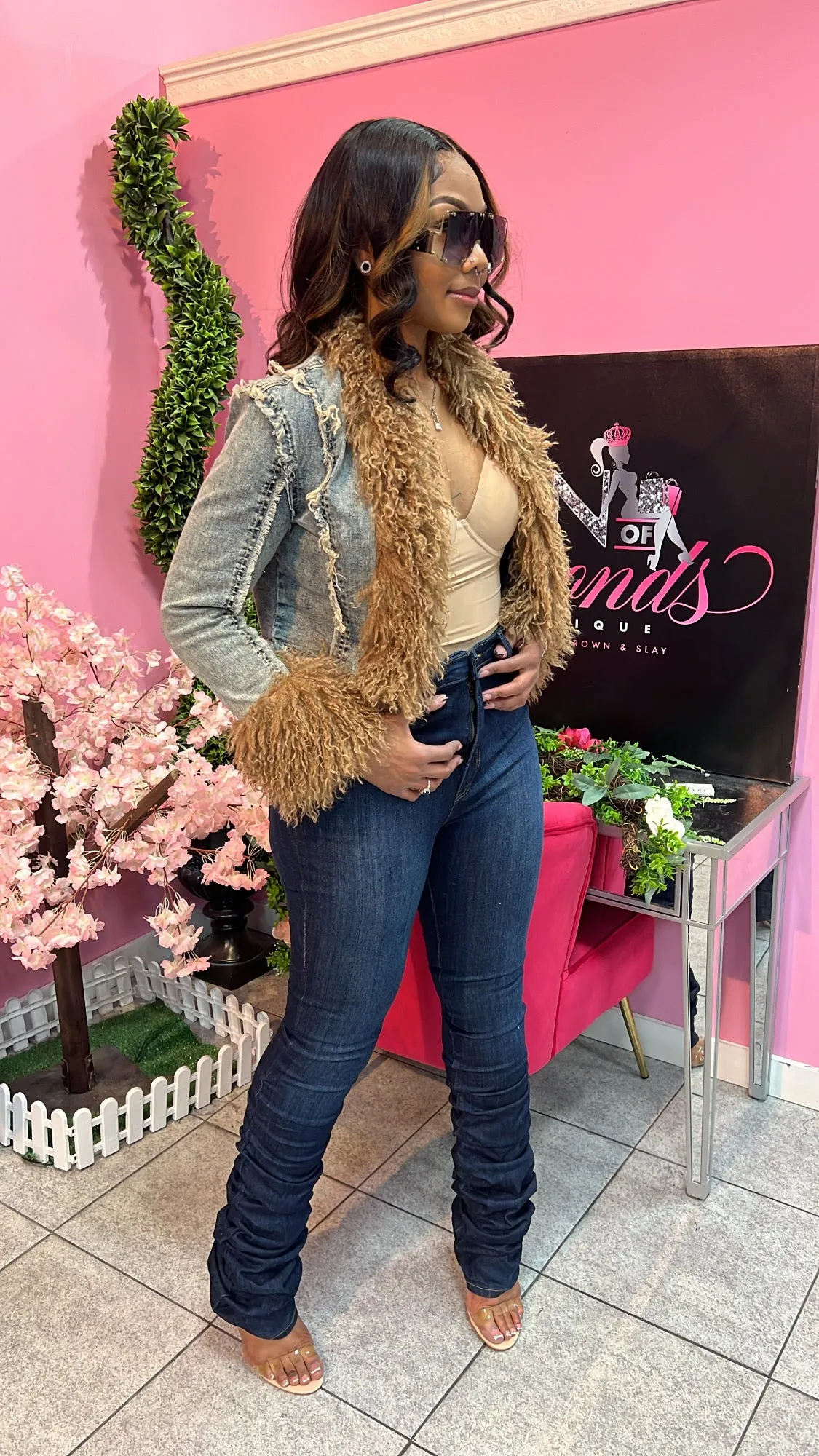 Stylish Denim Fur Jacket