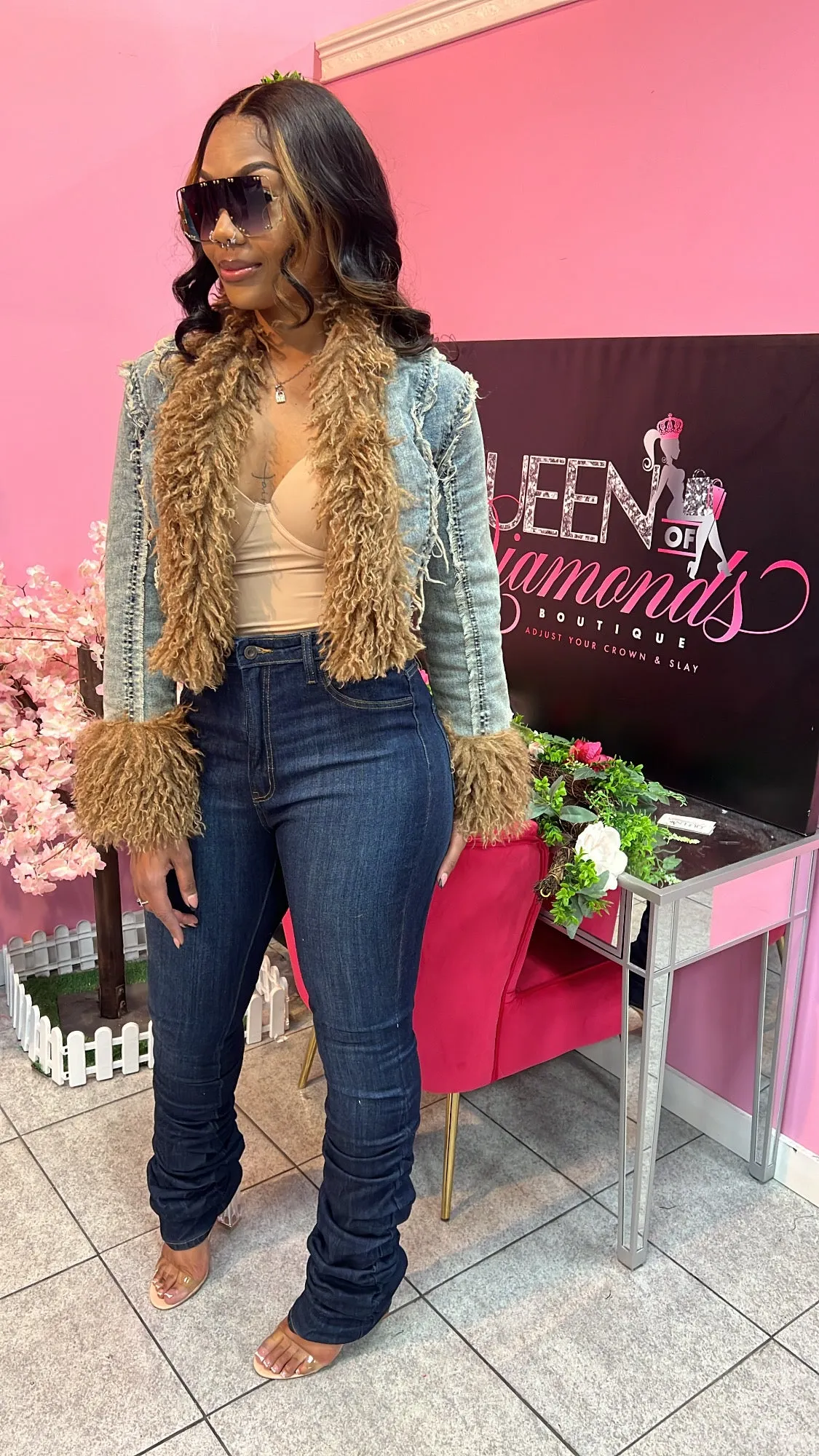 Stylish Denim Fur Jacket