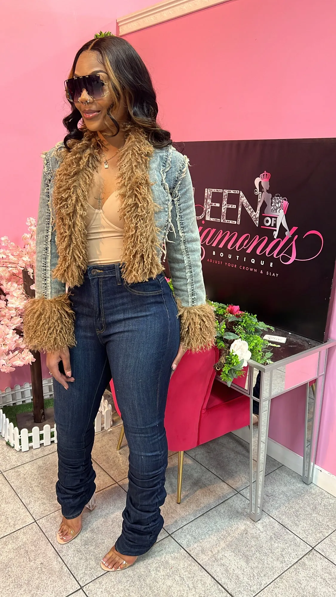 Stylish Denim Fur Jacket