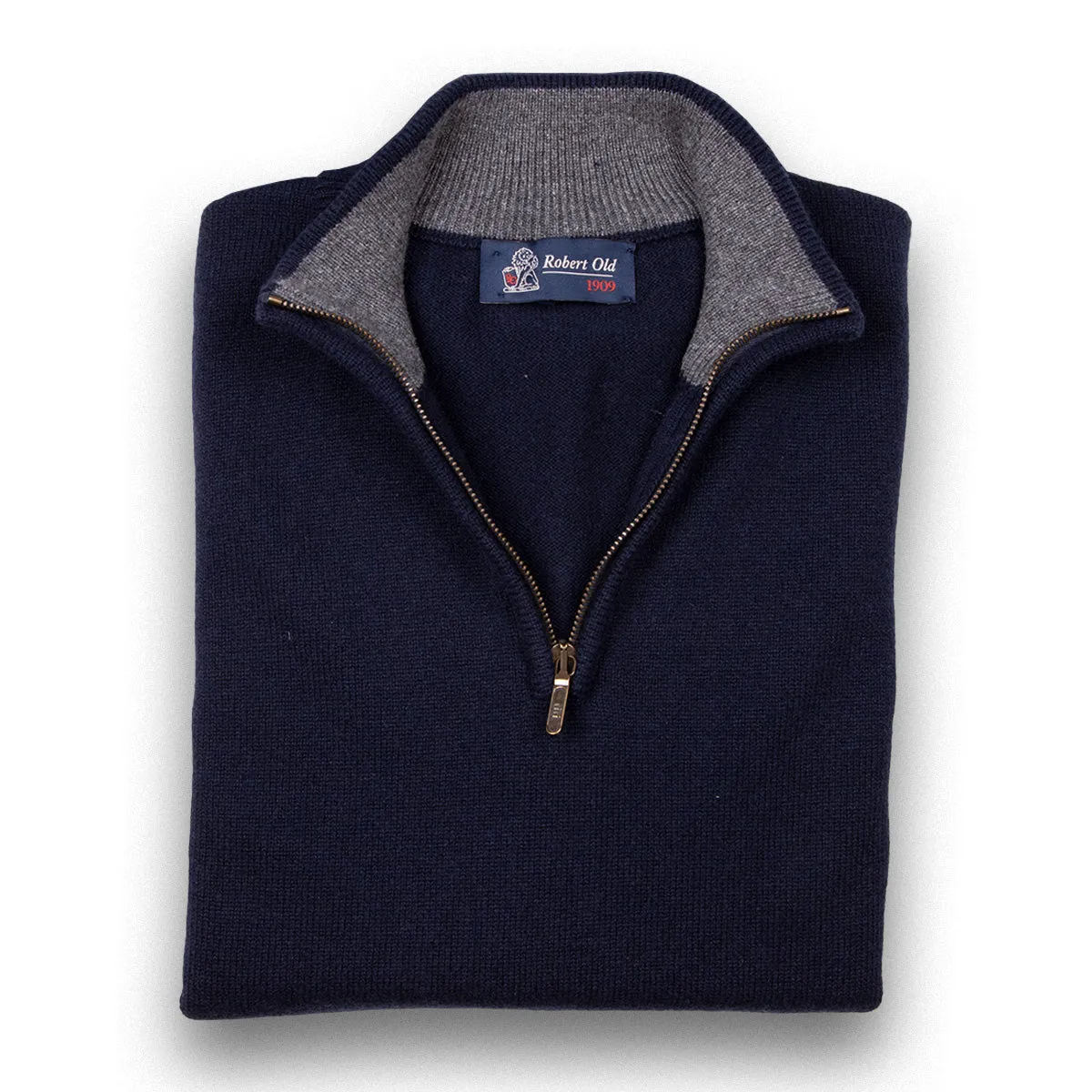 The Bowmore 1/4 Zip Neck Cashmere Sweater - Nero Navy / Derby