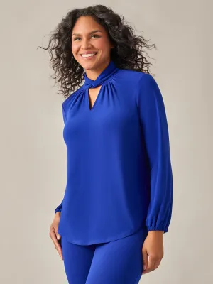 Twist Neck Knit Blouse, Royal Signature