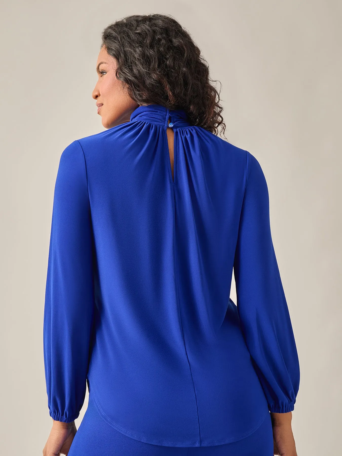 Twist Neck Knit Blouse, Royal Signature