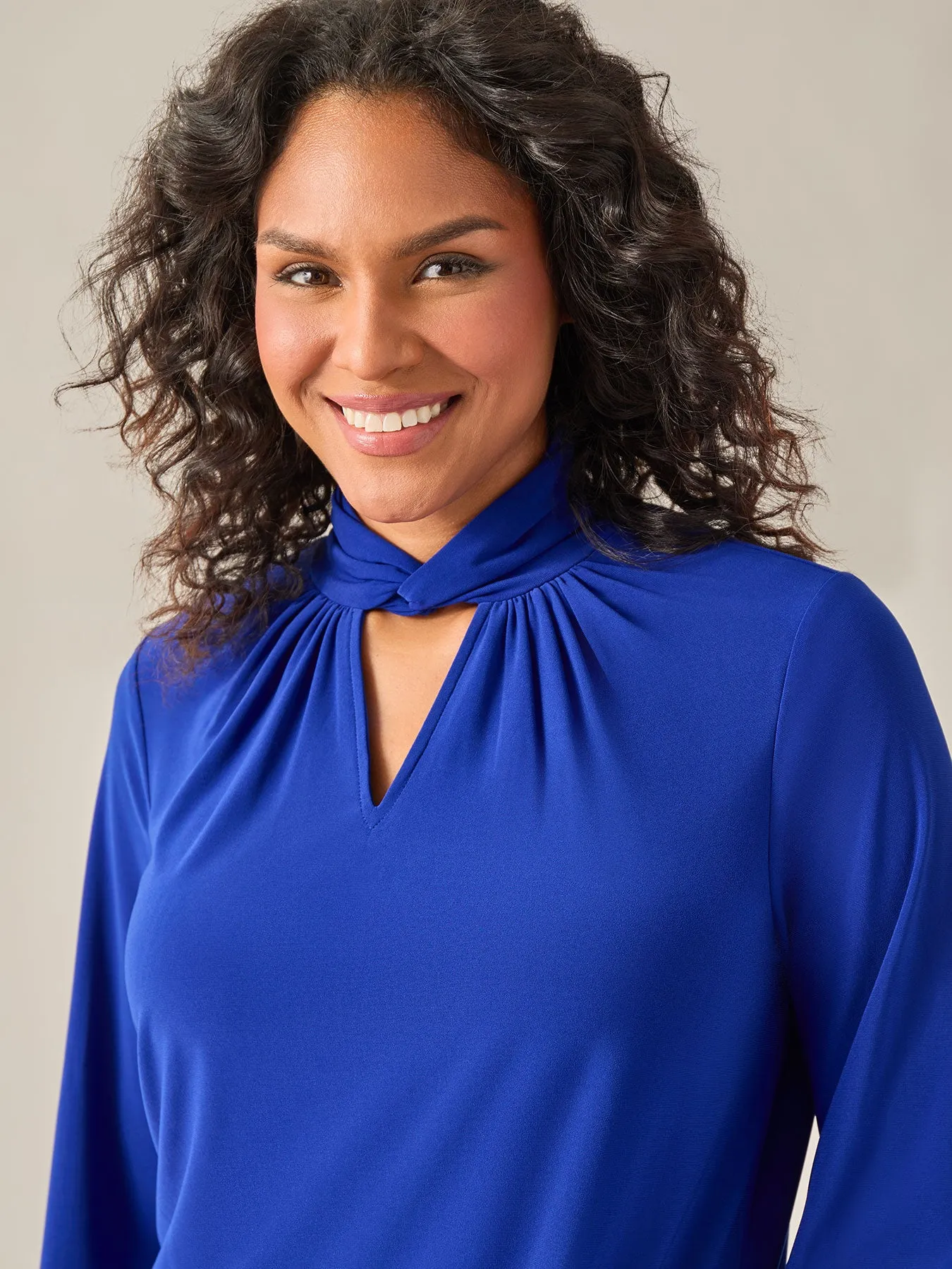 Twist Neck Knit Blouse, Royal Signature