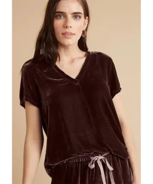 V-Neck Velvet Short Sleeve Tee Merlot