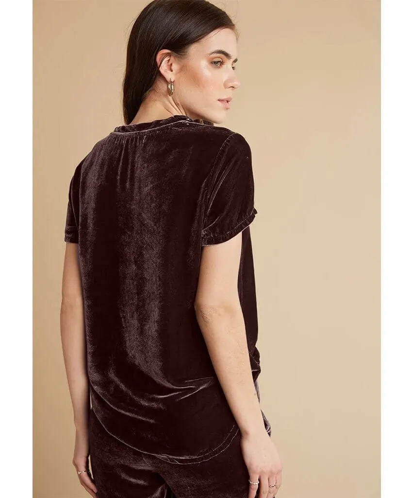 V-Neck Velvet Short Sleeve Tee Merlot