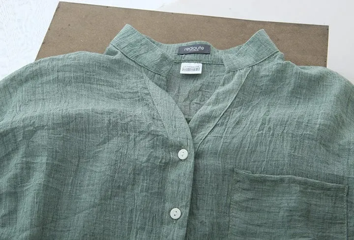Vintage Button Up Cotton Linen Blouse