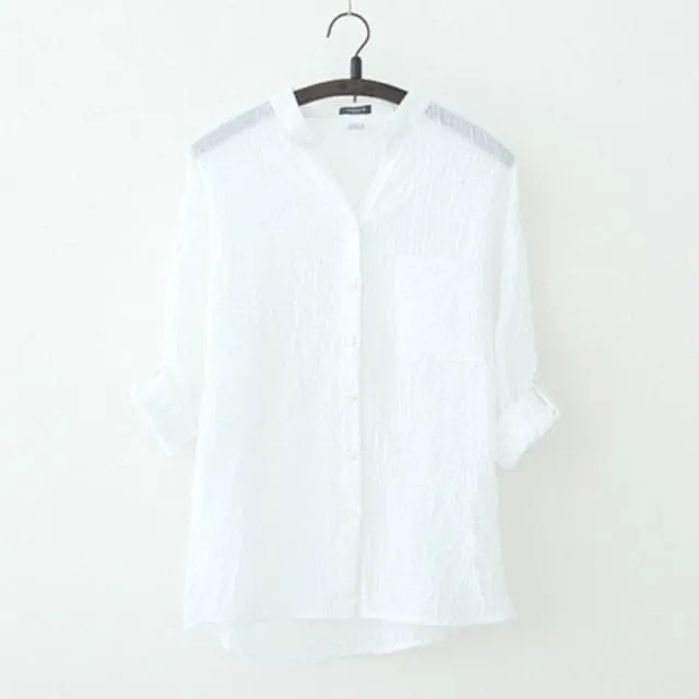 Vintage Button Up Cotton Linen Blouse