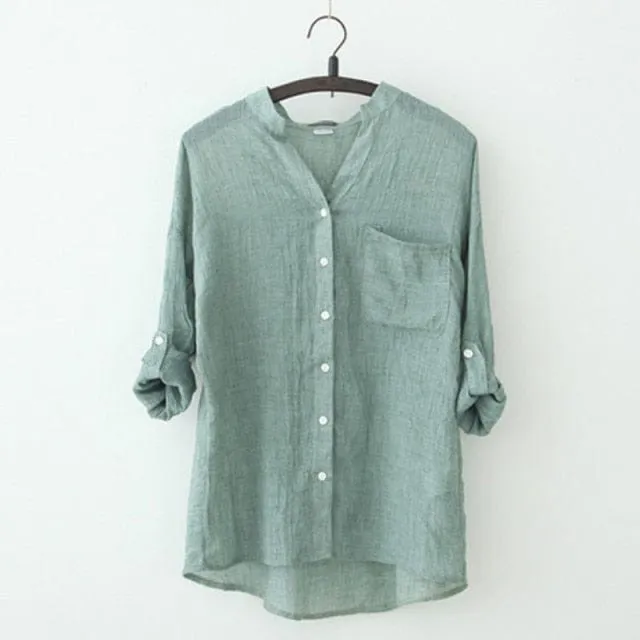 Vintage Button Up Cotton Linen Blouse