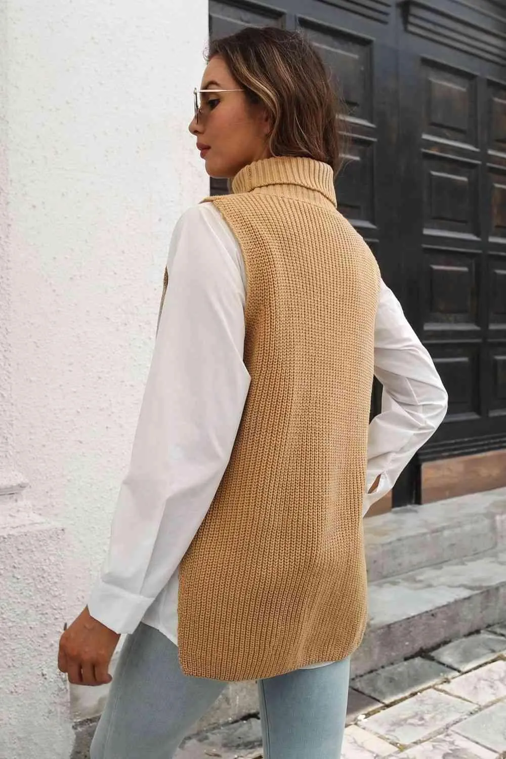 Warm Support Sleeveless Mock Neck Sweater Vest