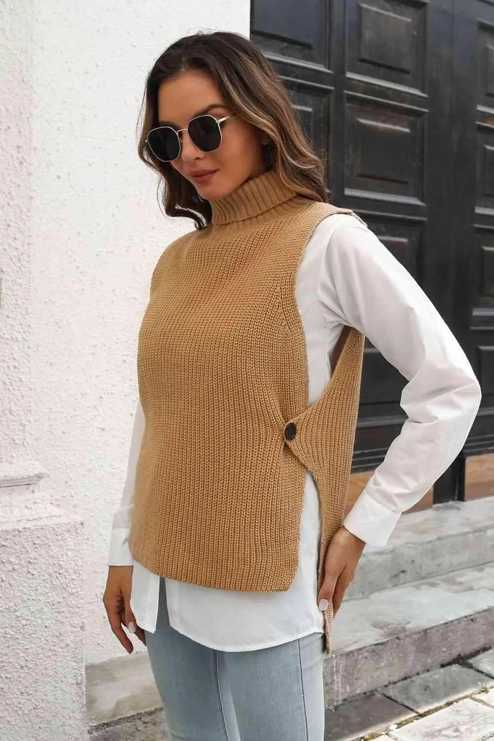 Warm Support Sleeveless Mock Neck Sweater Vest