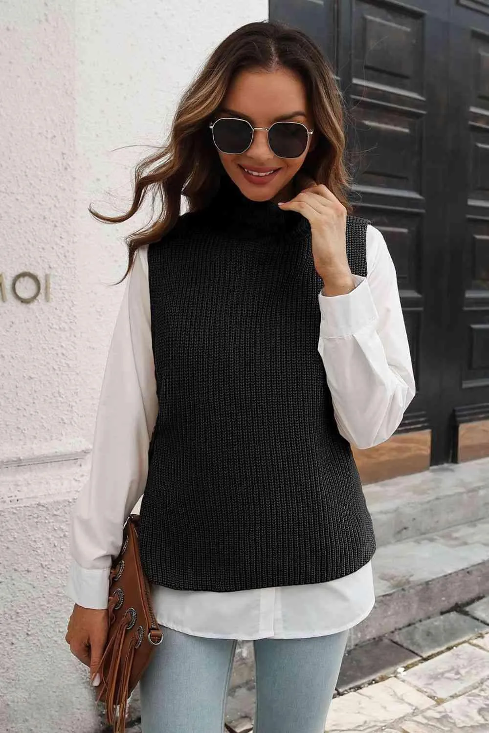 Warm Support Sleeveless Mock Neck Sweater Vest