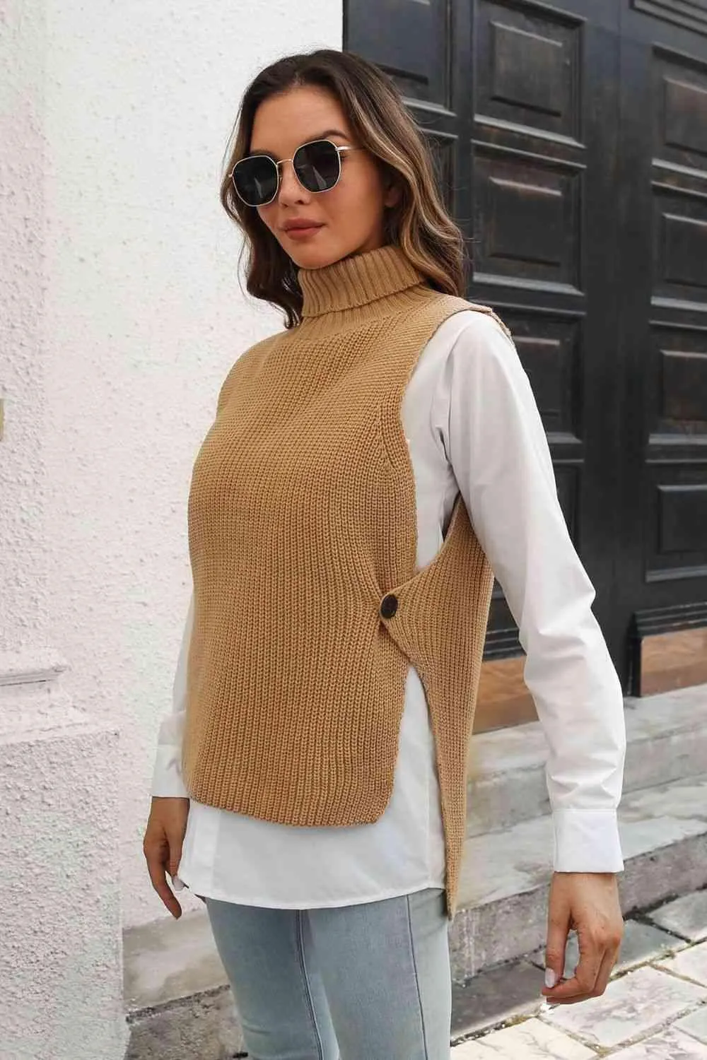 Warm Support Sleeveless Mock Neck Sweater Vest