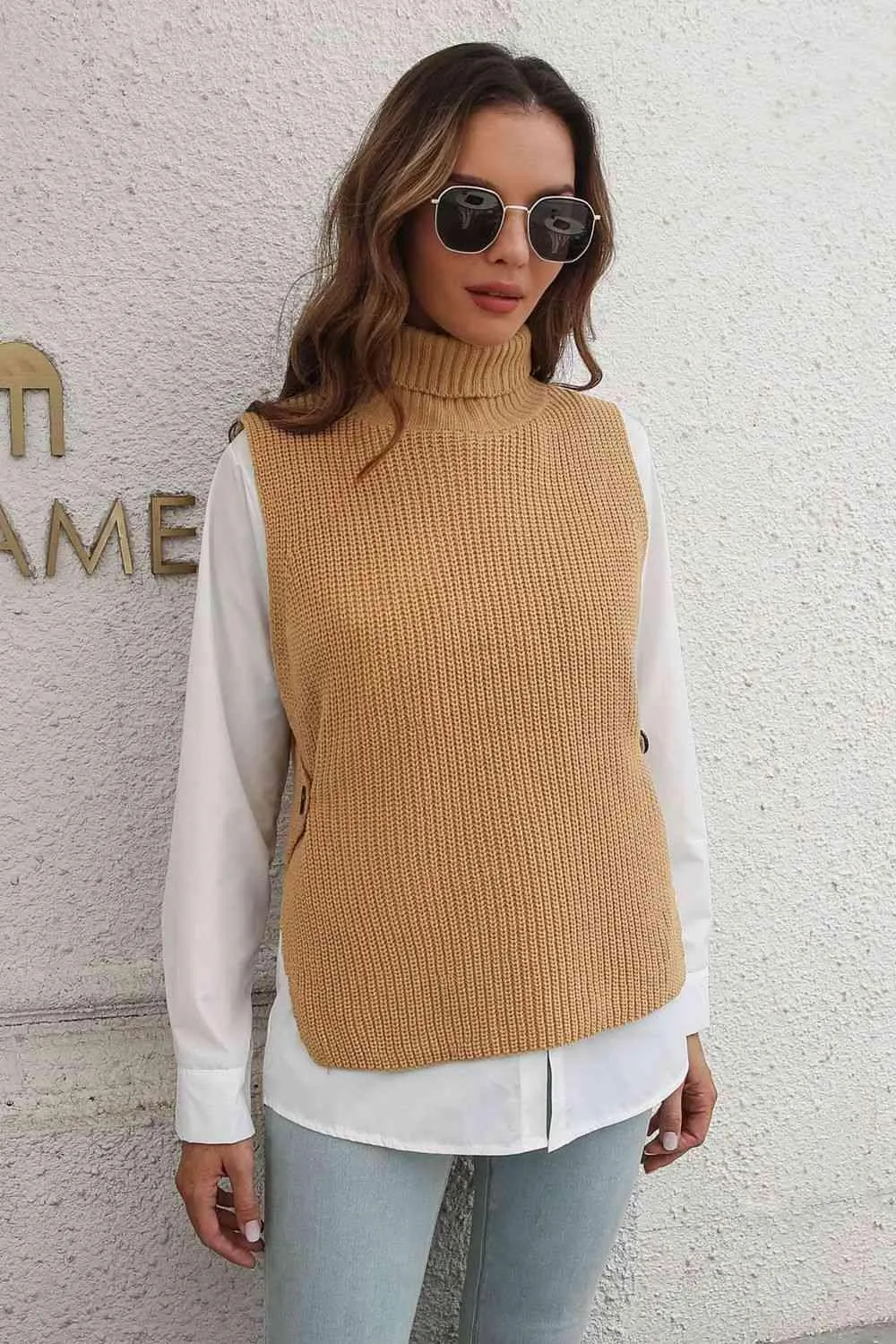 Warm Support Sleeveless Mock Neck Sweater Vest