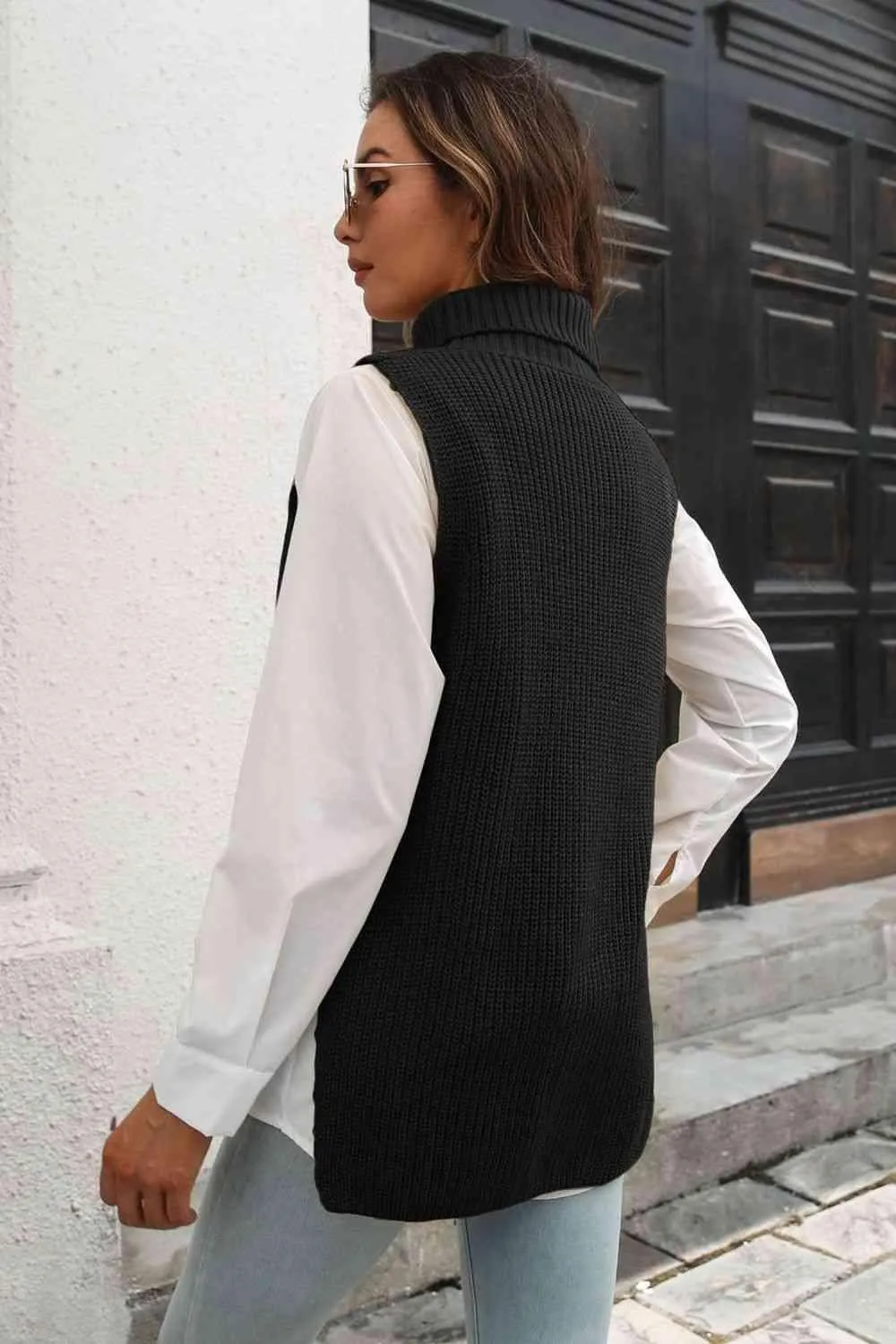 Warm Support Sleeveless Mock Neck Sweater Vest