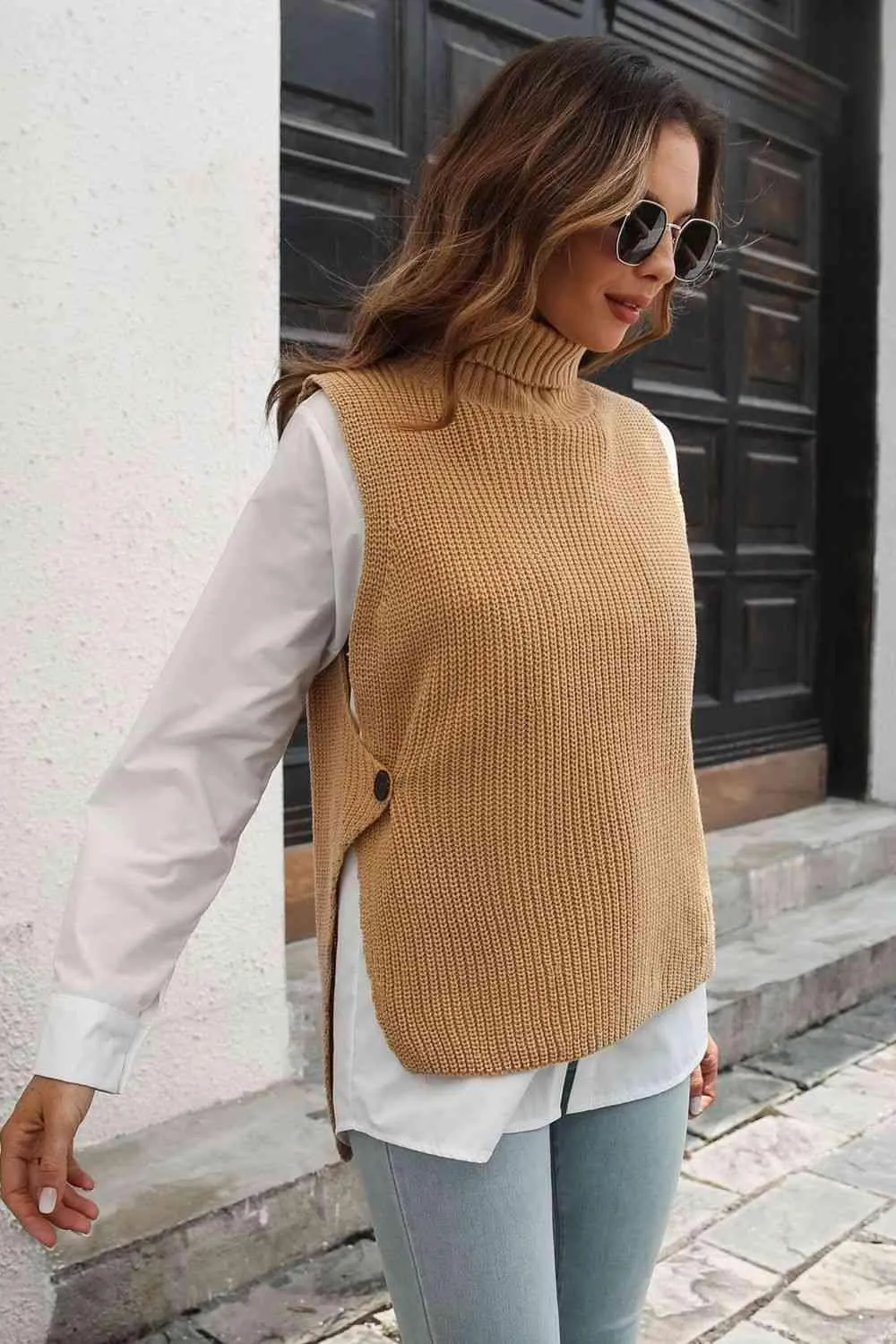 Warm Support Sleeveless Mock Neck Sweater Vest