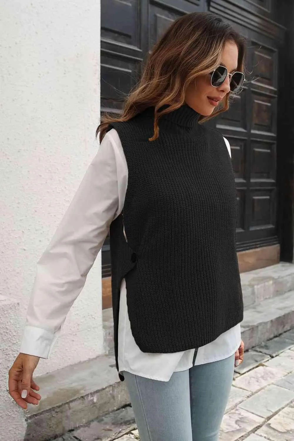 Warm Support Sleeveless Mock Neck Sweater Vest