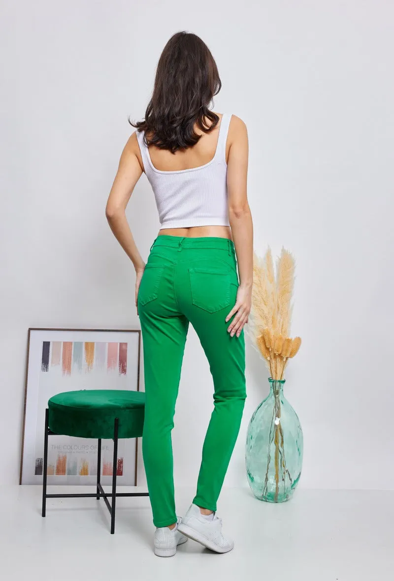 Wholesale Green Push-Up Slim Color Trousers