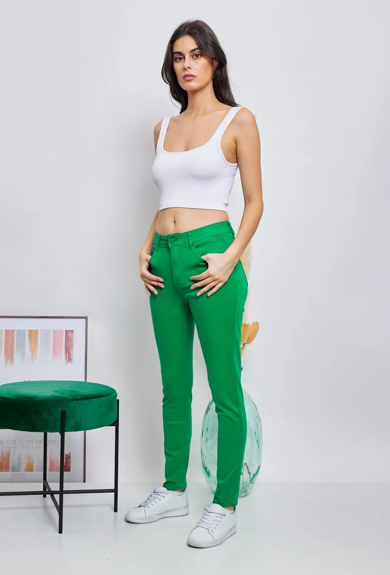 Wholesale Green Push-Up Slim Color Trousers