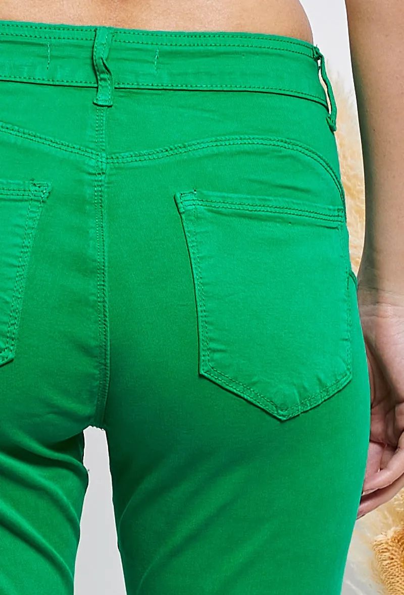 Wholesale Green Push-Up Slim Color Trousers