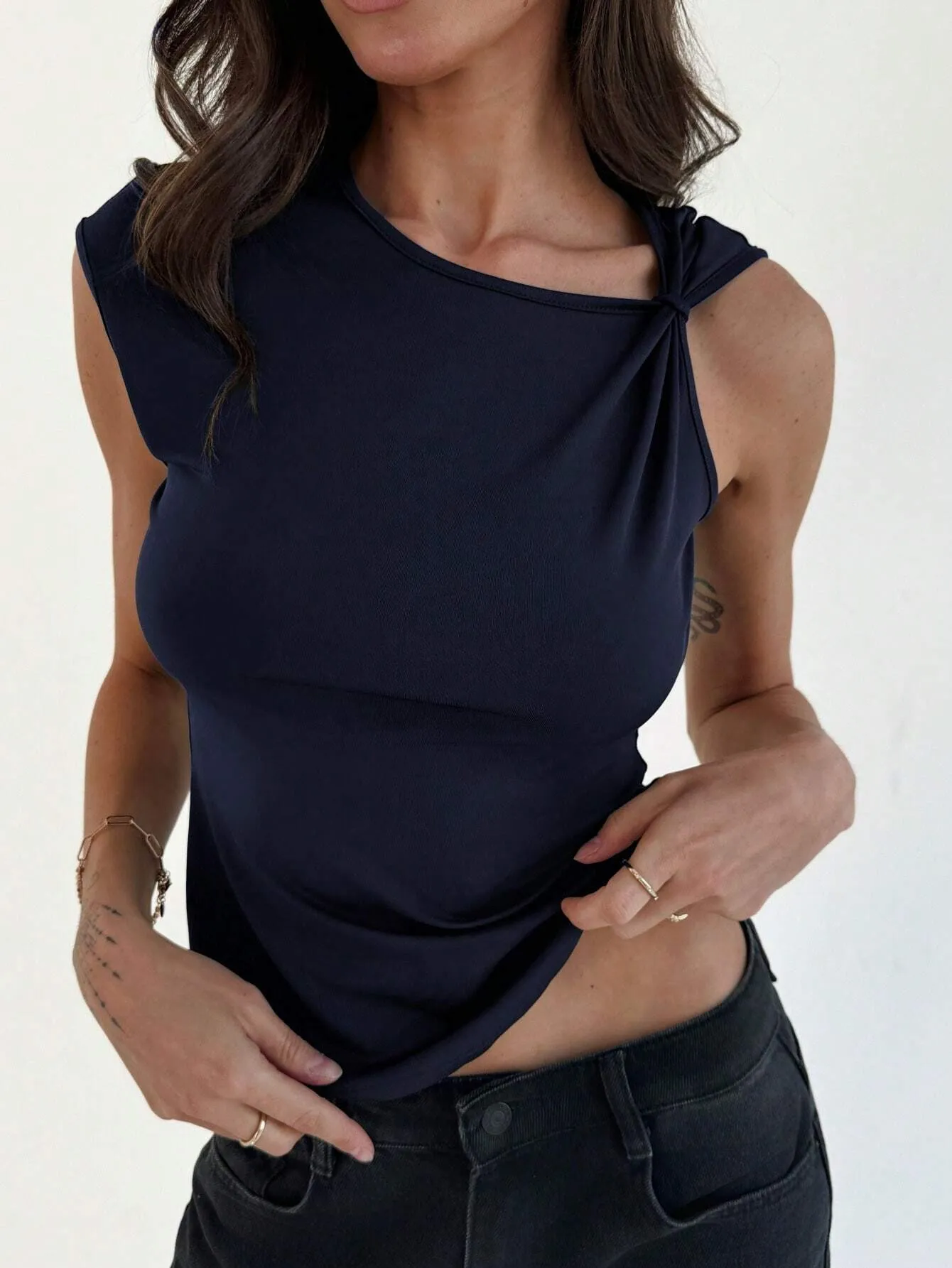 Women Simple Asymmetrical Neck T-Shirt For Going Out Summer