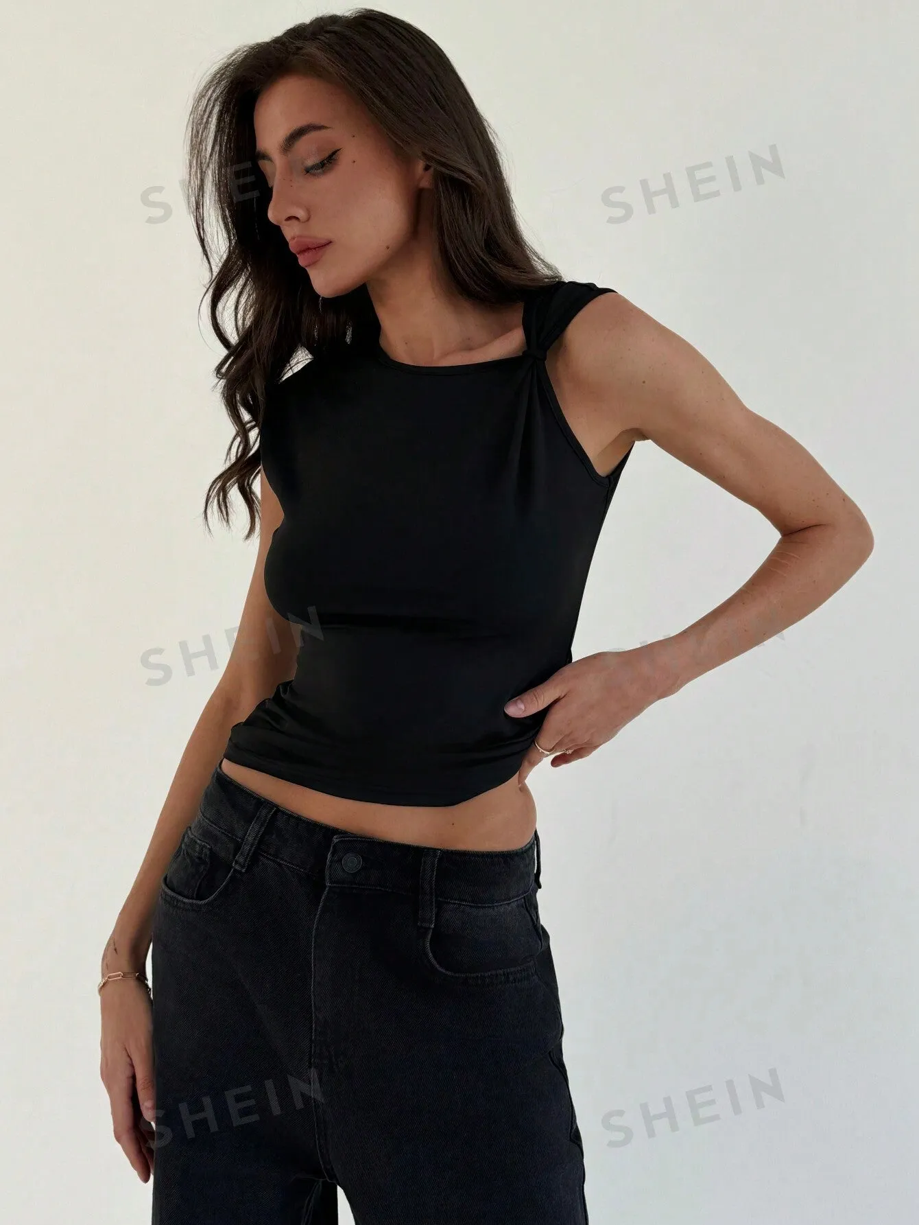 Women Simple Asymmetrical Neck T-Shirt For Going Out Summer