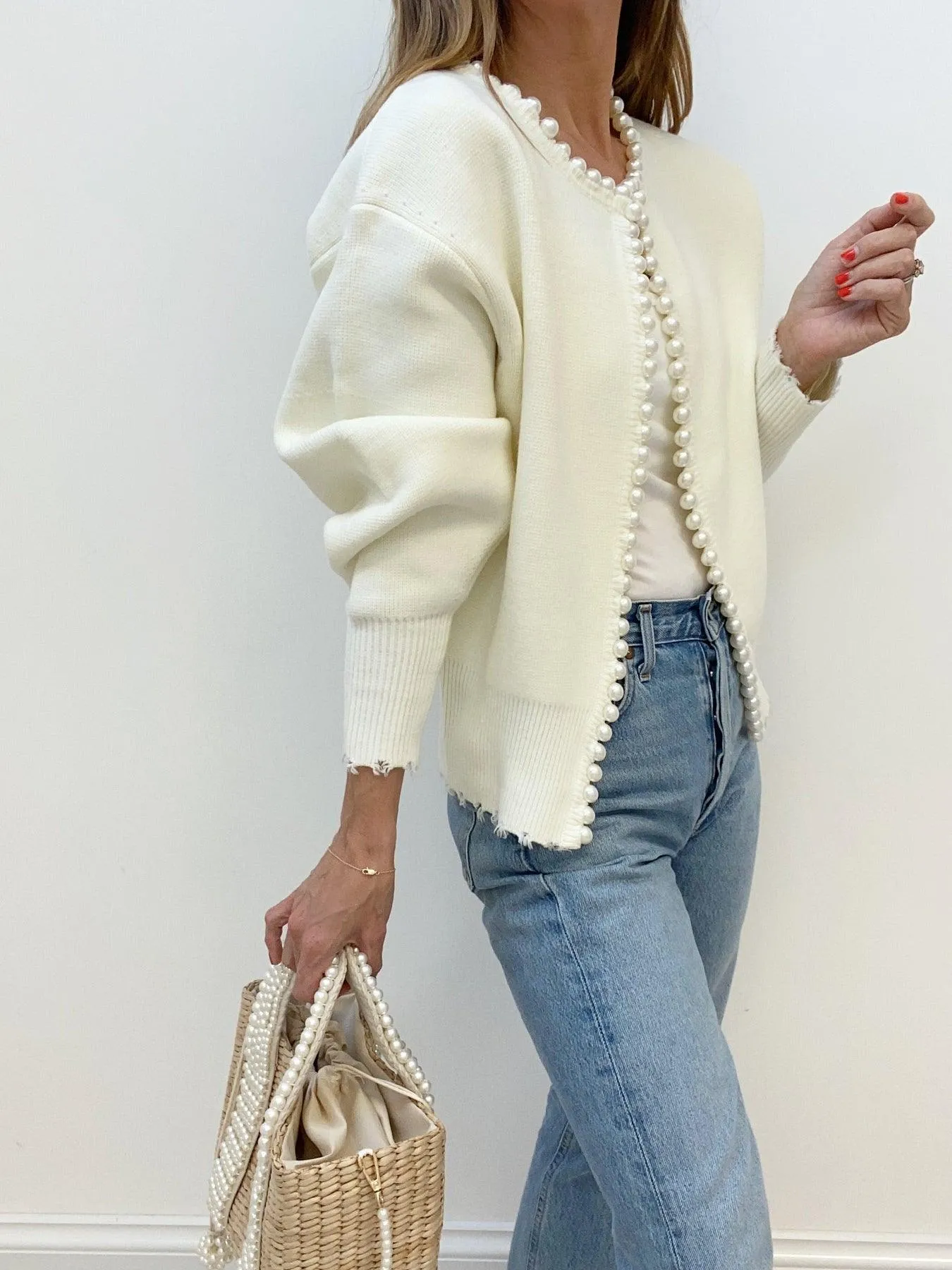 Women's Casual Ripped Knitwear Cardigan with Pearls | Ideal for Autumn/Winter