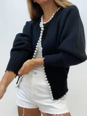 Women's Casual Ripped Knitwear Cardigan with Pearls | Ideal for Autumn/Winter