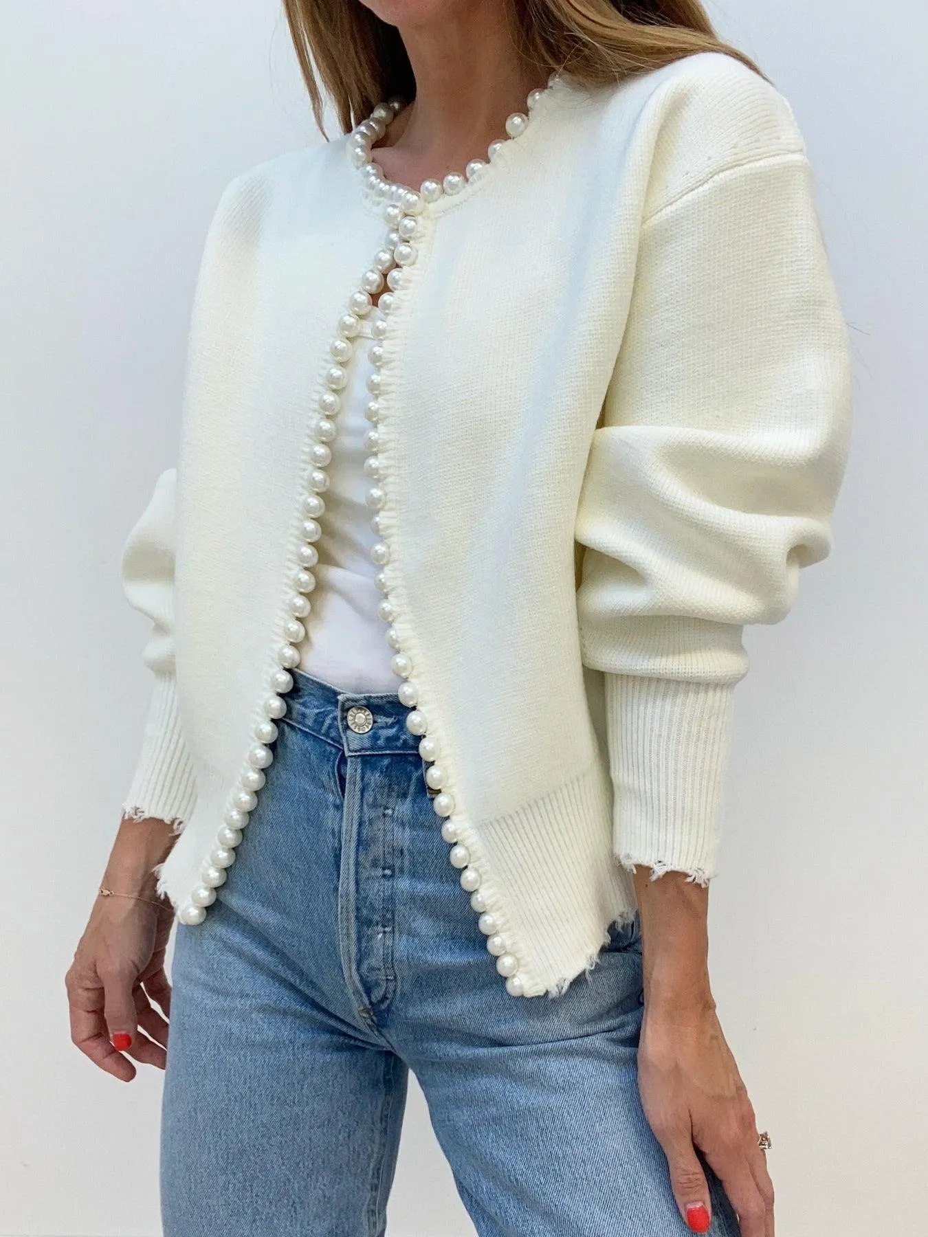 Women's Casual Ripped Knitwear Cardigan with Pearls | Ideal for Autumn/Winter